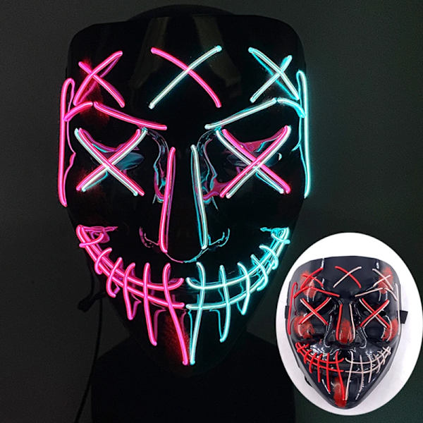 2024 Halloween Trådlös Rave Mask Dekoration Luminous LED Purge Mask Neonljus Glödande För Karneval Mörka Nätter wireless mask 23