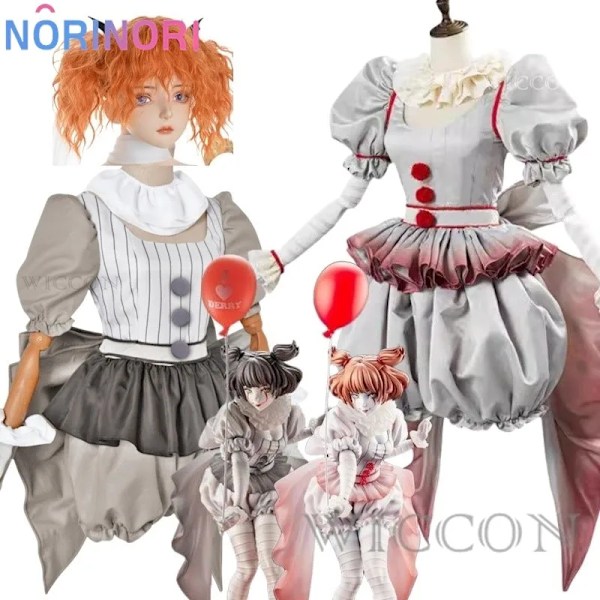 Film Clown Pennywise Cosplay Kostym Genderswap Halloween Skräck Lolita Klänning Upp Kvinnor Fantasy Klänning Karneval Fest Komplett Set 45 CostumeA and wig