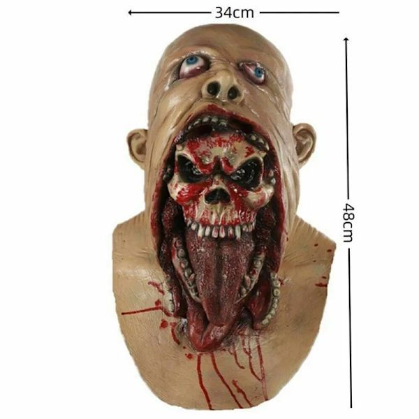 Rolig Halloween Kannibal Huvudmask Spökhus Skelett Spöke Ansikte Skräck Blodig Demon Mask Zombie Spöke Halloween Party Rekvisita Beige