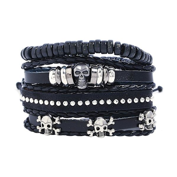 Skull Beaded Läder Armband DIY Kit för män, retrostil med kohudar och pärlor