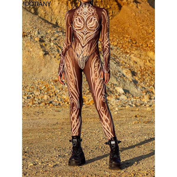 Kvinnor Röd Phantom Mesh Jumpsuit Trä Skal Mesh Bodysuit Halloween Zentai Suit Utomhus Äventyr Tema Fest Catsuit Rave Outfit XXXL 723-A