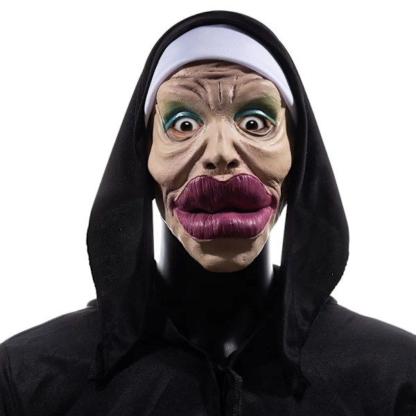 Sexig Storläppad Nunna Mask Cosplay Rolig Drag Queen Helhuvudmask Halloween Maskerad Karneval Klä Upp Fest Kostym Rekvisita Big Lips nun mask