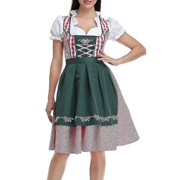 Oktoberfestdräkt för kvinnor Vuxen Dirndl tysk traditionell bayersk ölkarneval Fraulein Cosplay jungfruklänning Dark Green M