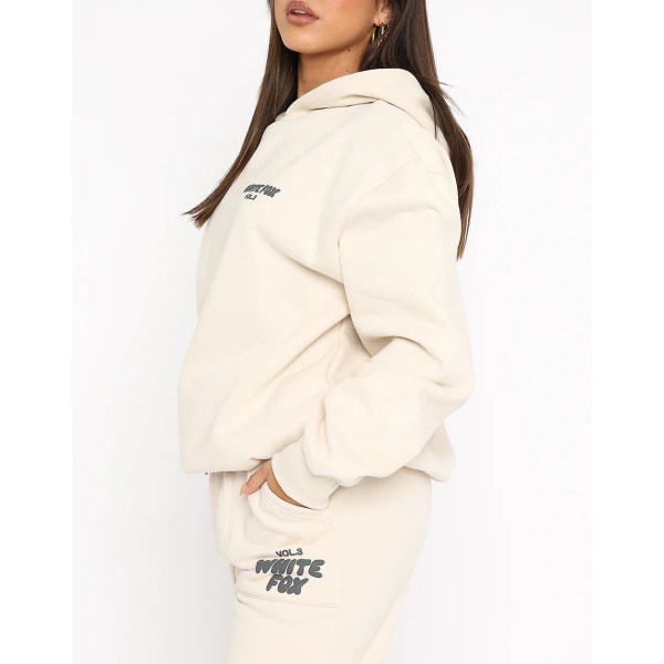 Huvtröja-vit Fox Ytterplagg -två stycken hoodie kostymer Långärmad set apricot L