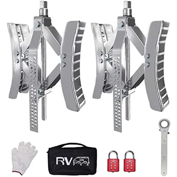RVPNR RV Hjulklossstabilisator,Camper X Chocks Hjulstabilisator, Heavy Duty Hjulklossar för släpvagnar (2 paket) med insexhylsa, råtta Silvery