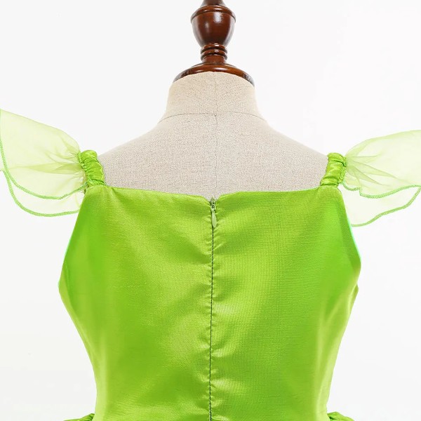 Flickornas Tinker Bell-dräkt Halloween-dräkt för barn Grön Maskeraddräkt Fe Prinsessa Cosplay Klänningar Pixie Fairy Klänning med Vinge 9-10T(150) 02