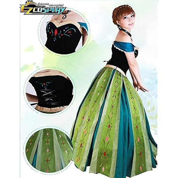 Dam Prinsessa Anna Kläder Kostym Halloween Jul Cosplay Fancy Kläder Kröning