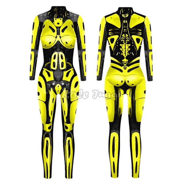 Robot Punk Jumpsuit Sexig Dam Cosplay Kostymer Fancy Halloween Fest Färgglad Utskrift Skelett Bodysuit För Män S 4