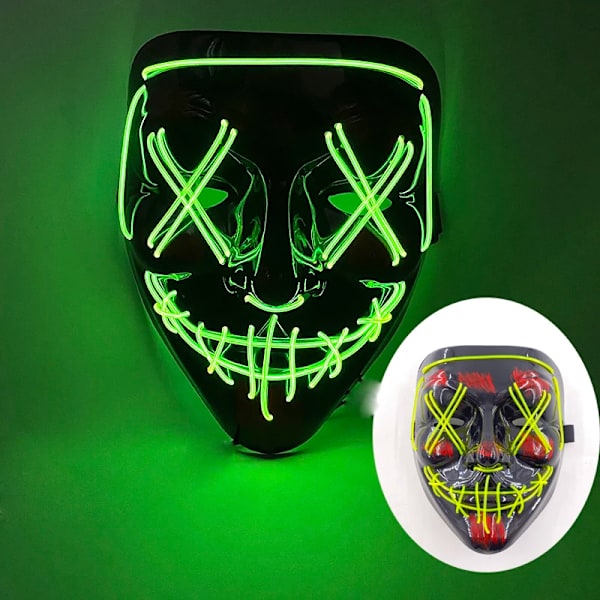 2024 Halloween Trådlös Rave Mask Dekoration Luminous LED Purge Mask Neonljus Glödande För Karneval Mörka Nätter wireless mask 06