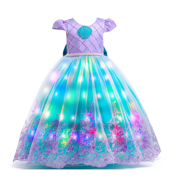 Disney Ariel sjöjungfruklänning med LED-ljus, cosplayklänning för flickor, lyxig prinsessklänning för barnkalas LED Mermaid 1 7-8T(140)