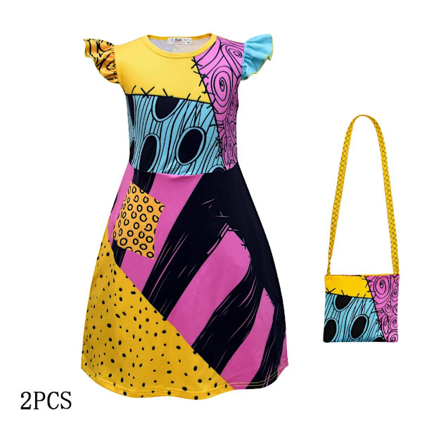 Halloween-kostym The Nightmare Before Christmas Horro Sally-klänning Cosplay Flickor Kostymer Gotisk Karneval Kläder 2-10Y Klänning U B 5-6Y (130)