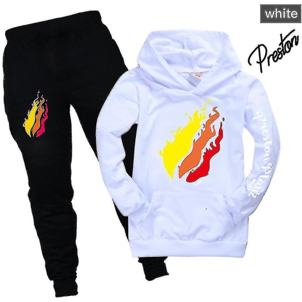 Barn Prestonplayz Hoodie + Casual Sports Byx Set White 170cm