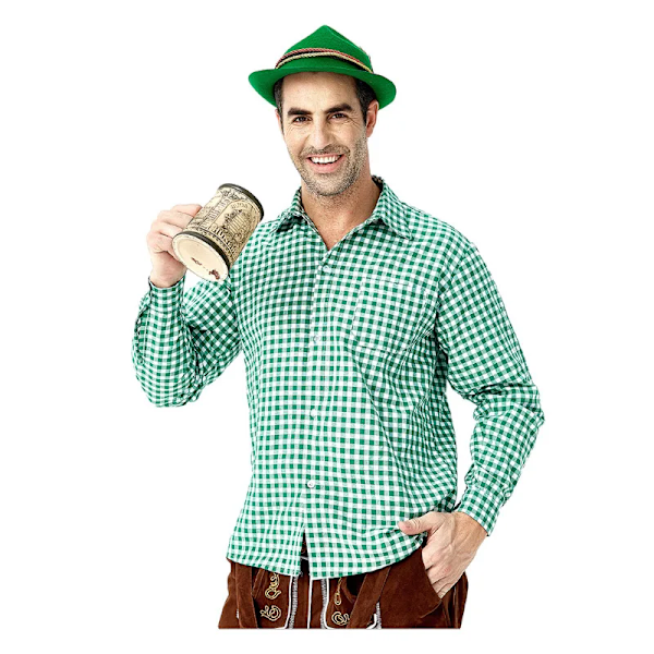 Man Carnival Oktoberfest Kostym Topp Halter Lederhosen Hatt Bayersk Bartender Cosplay Fancy Party Klänning Halloween XXL Green Shirt