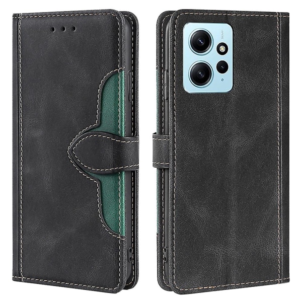 Skin-touch skal för Xiaomi Redmi Note 12 4g stråhatt cover Pu läderställ case Black