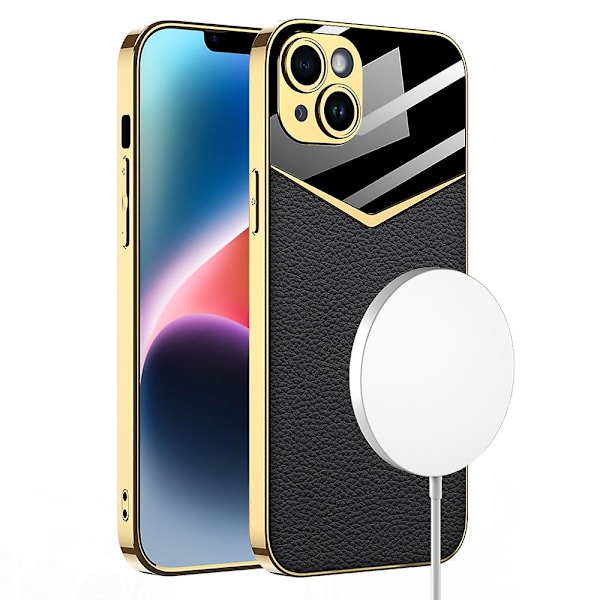 Gkk Stötsäker Case För Iphone 14 Plus Case Tpu+pc+pu Läder galvanisering Cover Black