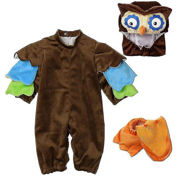 Småbarn Dinosaurie Dräkt Barn Söt Hooded Onesie Animal Cosplay Kostym Owl one pair socks