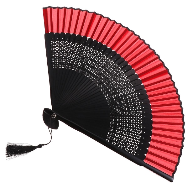 Vintage handhållen vikfläkt Dansprestanda Fan Craft Hollow Folding Fan (ihålig Röd Fläkt)