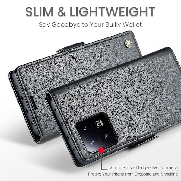 Caseme 023-serien för Xiaomi 13 Pro 5g Pu Leather Flip Cover Rfid Blocking Wallet Phone case Black