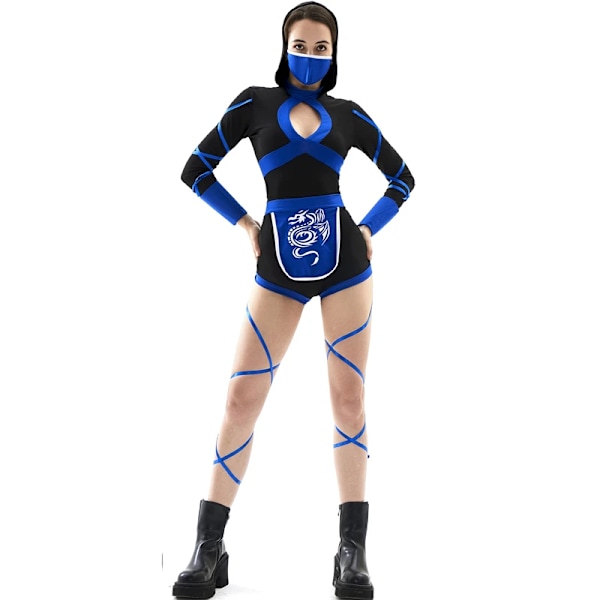 Kvinnlig sexig ninjakostym Anime Dragon Samurai Ninja Cosplay Jumpsuit Uniform Sexig dräkt Kvinnlig vuxen Halloween-kostym L Blue