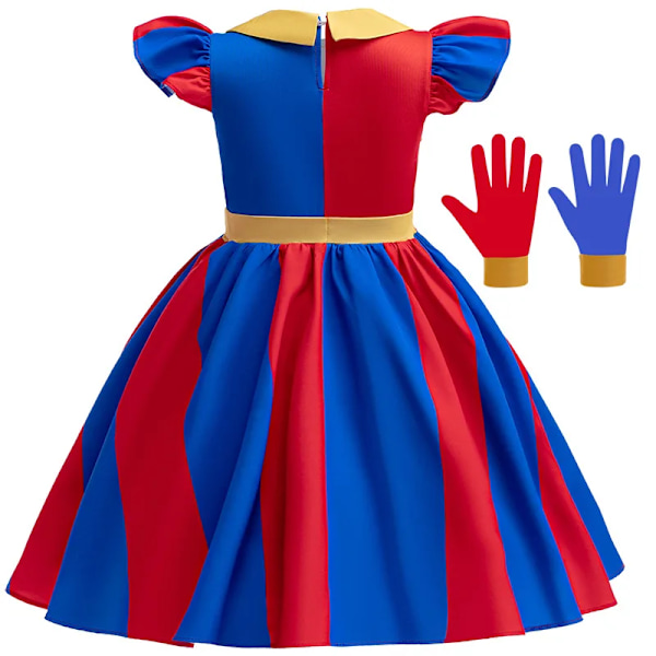 Pomni Cosplay-kostym Anime The Amazing Digital Circus tecknad uniform hatt handskar Halloween-fest för flickor pojkar barn kostymer 7-8T(140) a2