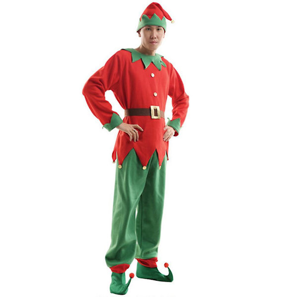 Jultomte Elf Kostym Fancy Dress Up Xmas Party Cosplay Performance Outfit För Kvinnor Män Pojkar Flickor One Size Adult Men