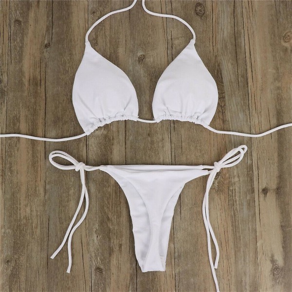 Ultratunn elastisk stringtrosa för kvinnor, bikiniset set Sexig enfärgad baddräkt Bandage stil brasilianska badkläder C XL Red