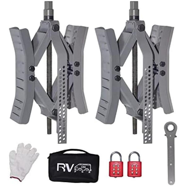 RVPNR RV Hjulklossstabilisator,Camper X Chocks Hjulstabilisator, Heavy Duty Hjulklossar för släpvagnar (2 paket) med insexhylsa, råtta Grey