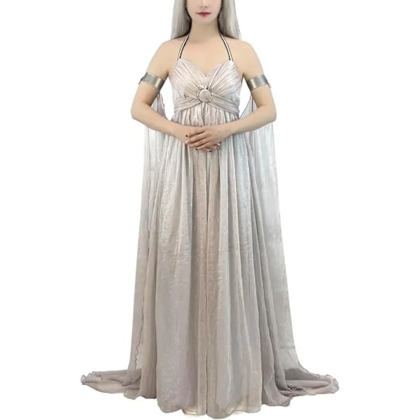 Kvinnors medeltida kostym drottning cosplay grå lång klänning Halloween Daenerys Targaryen kostymer M Beige