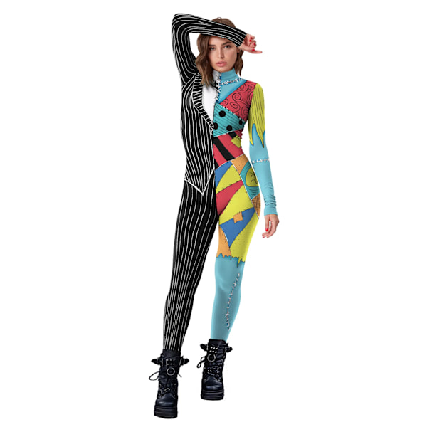 Halloween Berömd Film Sally Cosplay Klänning Fest Set Kostym Jul Kvinnor Jumpsuit Catsuit Zentai Bodysuit Gotiska Leggins S b142-451