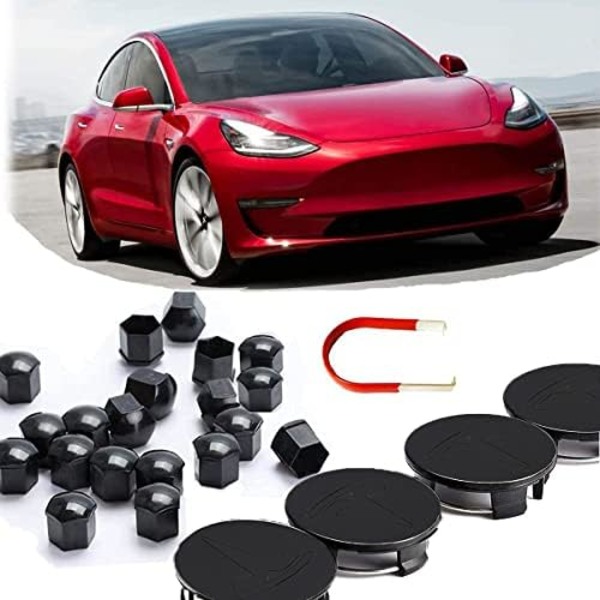 KENPENRI Aerodynamisk cap kompatibel med Tesla 3, Y, S &amp; X - 4 x Center Cap Set &amp; Cover med 20 hjul - svart &amp; Sil Matte Black Universal