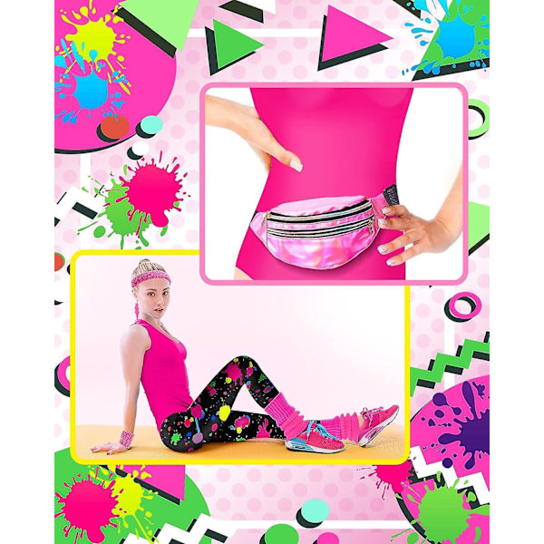 7 st 80-tals träningskostym 80- set 80-tals 90-tals Leotard Legging Pannband Armband Benvärmare Örhängen Fanny Pack Neon Style Medium