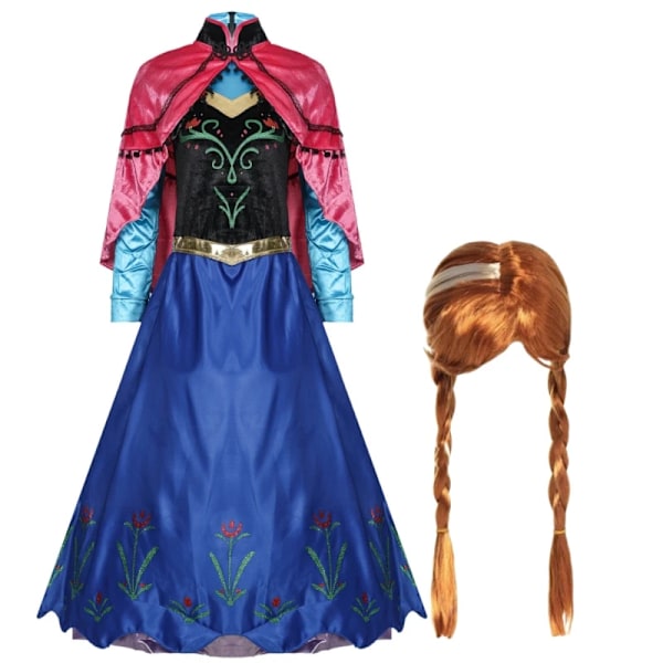 Fryst Anna Princess Cosplay Kostymer Vuxna Snödrottning Klänning Elsa Cosplay Kläder Saga Fest Karneval Halloween Outfits L dress(with wig)