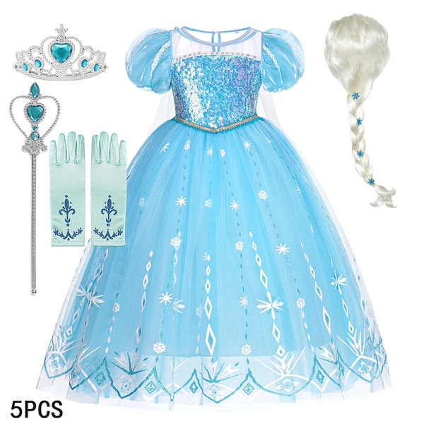 Disney Frozen Elsa Klänning för Flickor Snödrottning Anna Klänning Lyxklänningar Karneval Halloween Flickor Cosplay Kostym Frozen Kostym E Elsa Dress 2-3Y (100)