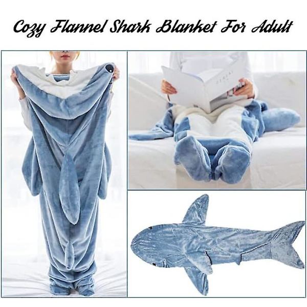 Shark Blanket Hoodie Vuxen - Shark Onesie Adult Bärbar Filt - Shark Filt Super Soft Mysig Flanell Hoodie Shark Sovsäck XL