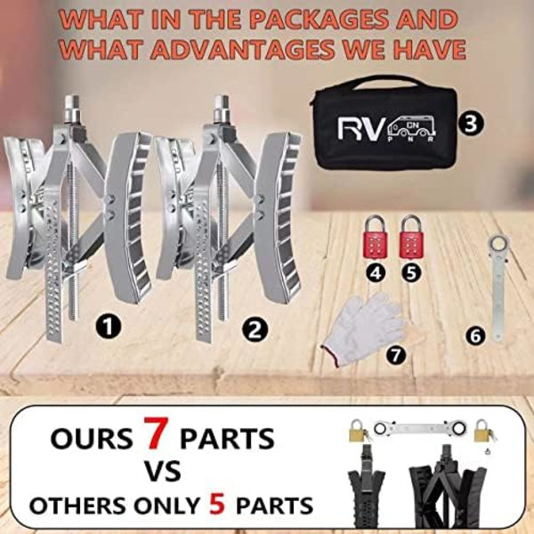 RVPNR RV Hjulklossstabilisator,Camper X Chocks Hjulstabilisator, Heavy Duty Hjulklossar för släpvagnar (2 paket) med insexhylsa, råtta Silvery