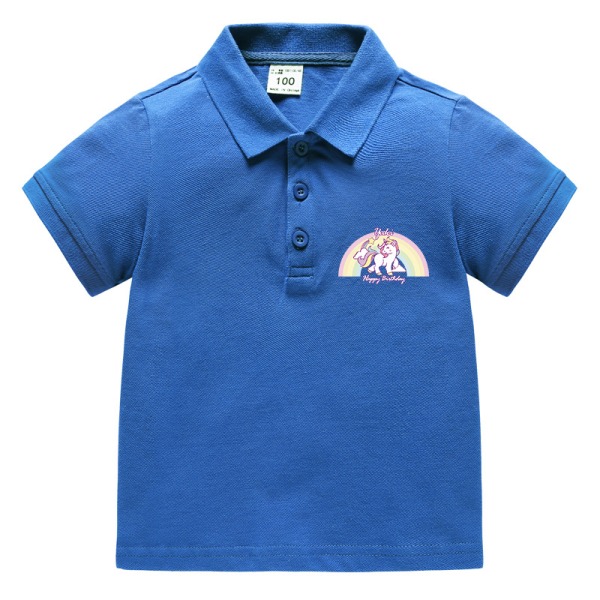 Sommar barnkläder-POLO skjorta halvärm bomull-färg blå 100cm