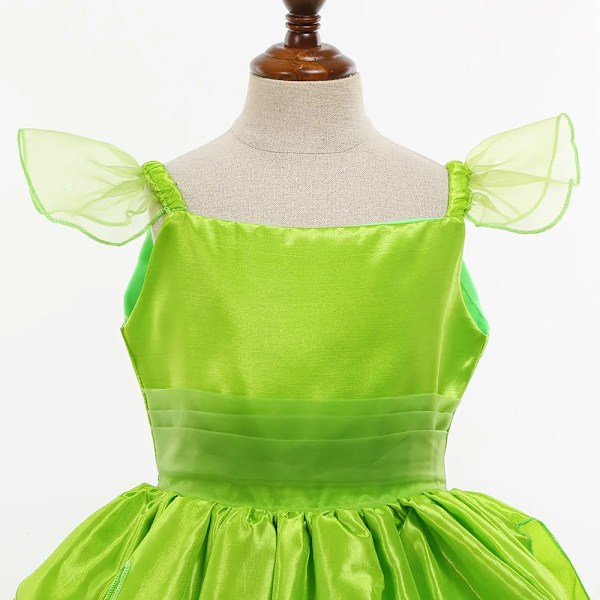 Flickor Tinker Bell Kostym Halloween Kostym för Barn Grön Maskeradklänning Fairy Princess Cosplay Klänningar Pixie Fairy Klänning med Vinge 3T(100) 07