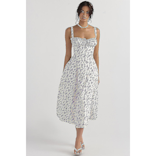 Kvinnor Blommig Boho Midi Bustier Kläder Dam Carmen Print Solklänning Sommar Beach Swing Kläder Lila Blomma Grön Blomma Asia 2XL EU XL