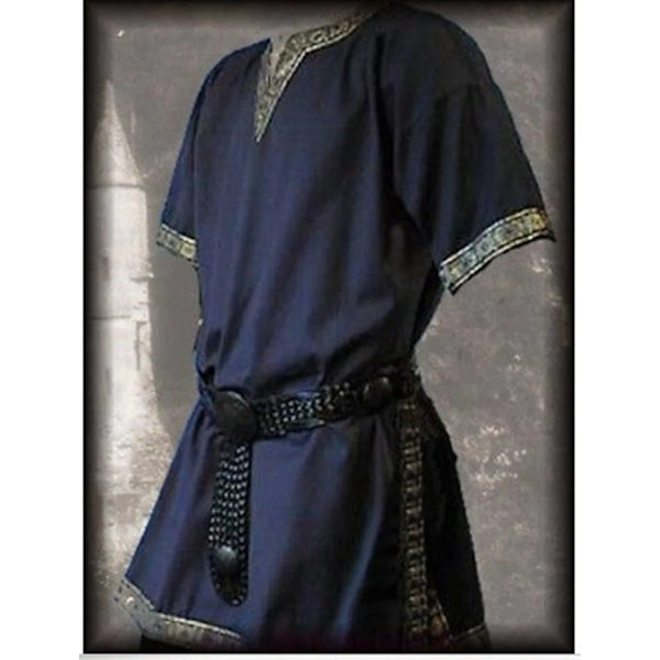 Medeltida renässansdräkter män adelsman tunika aristokrat chevalier riddare krigare halloween cosplaydräkter utan bälte XL Blue