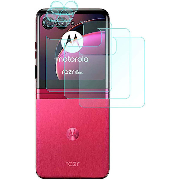 3st Designad för Moto Razr Plus 2023 Back Screen Protector i härdat glas + 3st Kameralinsskydd Härdat glas