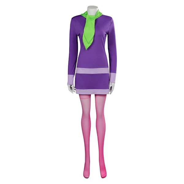 Daphne Blake Cosplay-dräkt för vuxna kvinnor och flickor, Fantasia-förklädningsklänning, strumpor, TV-cosplay, Halloween-rollspel M B