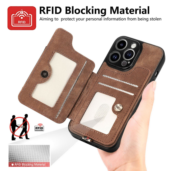 Plånbok Rfid Kreditkortshållare Ring Stativ Phone case För Iphone 15 Pro/15 Pro Max 15 Ultra Med handledsrem Brown iPhone 15 Pro Max