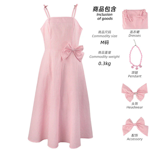 Ny 2023 film Barbi Cosplay-dräkt för kvinnor Margot Robbie rosa klänning flickor barn Ken Ryan Gosling outfit män Halloween kläder Kids 140cm Barbi Dress