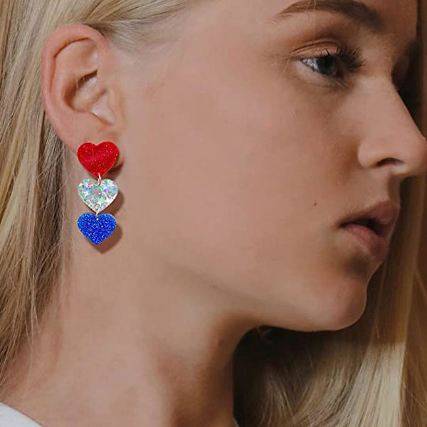 4:e juli Patriotiska örhängen Independence Day Amerikanska flaggan Krokörhänge, present till kvinnor tjejer, 4 par Style 3