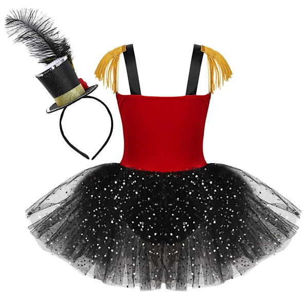 Barnflickor Cirkus Ringmaster Kostym Halloween Cosplay Paljetter Mesh Tulle Tutu Klänning Karneval Fest Scenframträdande Danskläder 8 Red Set