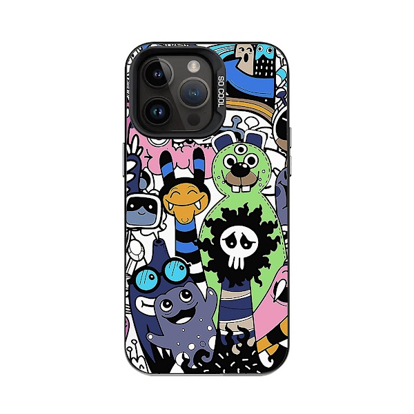 Tecknad Frosted Dubbellager Färg Silver Phone Case Iphone 15 Case Case Stil B Svart Ypmd0881