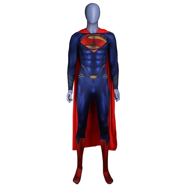 Superhjälte Superman Cosplay Bodysuit Kostym med Cape Men Jumpsuit Halloween Party Outfit För Vuxna 2XL