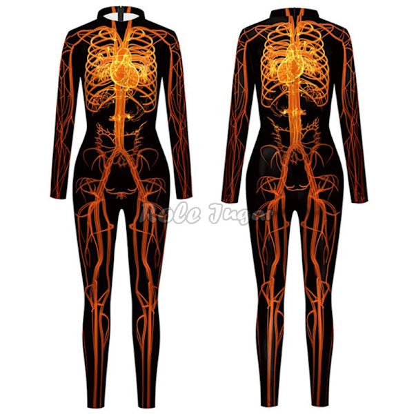 Robot Punk Jumpsuit Sexig Dam Cosplay Kostymer Fancy Halloween Fest Färgglad Utskrift Skelett Bodysuit För Män L 19