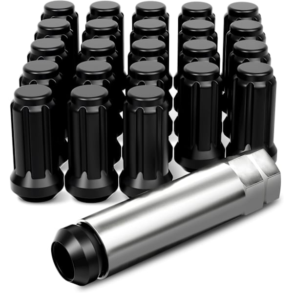 OMT M14x1.5 Luggmuttrar Svart med Spline Tuner, XL 2 tum lång konisk eftermarknadshjulmutter, kompatibel med Chevy GMC Ford Cadillac Linc