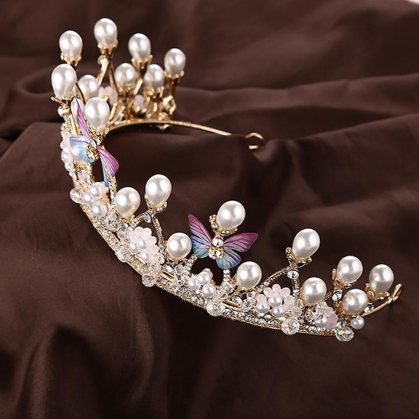För flickor Pearl Rhinestone Söt Princess Tiara Gift Crown Födelsedag Kostym Party